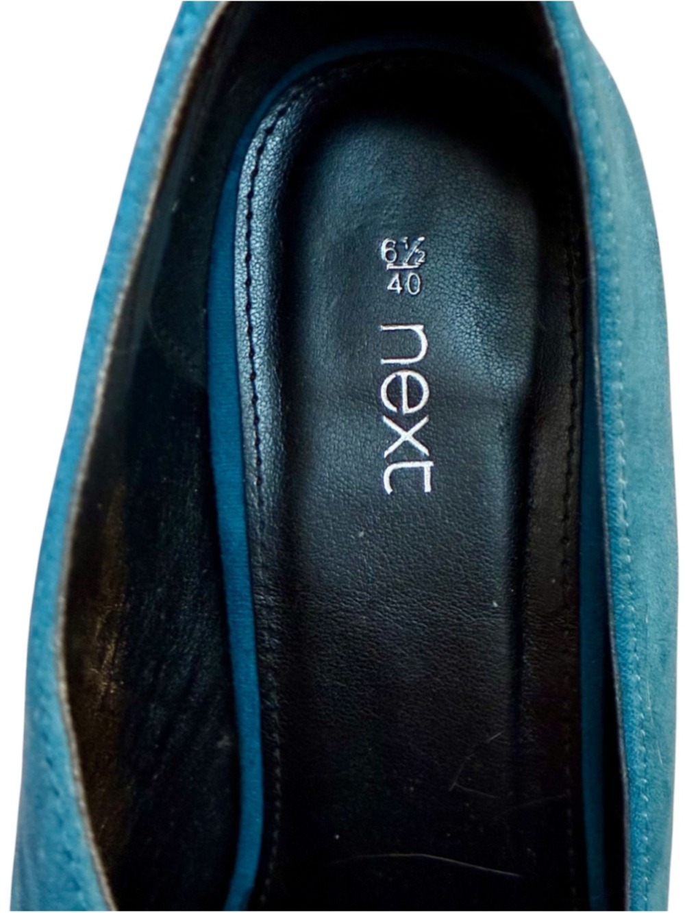 Next Teal Blue Suede Pointed Toe V-Cut Kitten Heel Ankle Booties Size US 9 - Picture 9 of 10